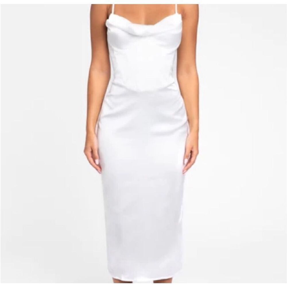 NWT Heiress Beverly Hills White Satin Corset Midi Dress Size Large